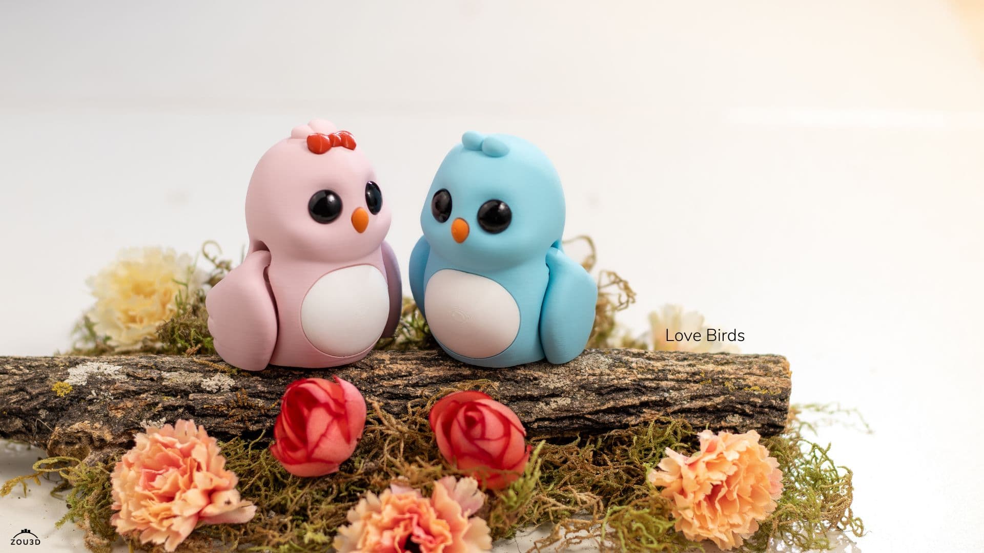 3D-gedruckte Lovebirds Paar Rosa Blau