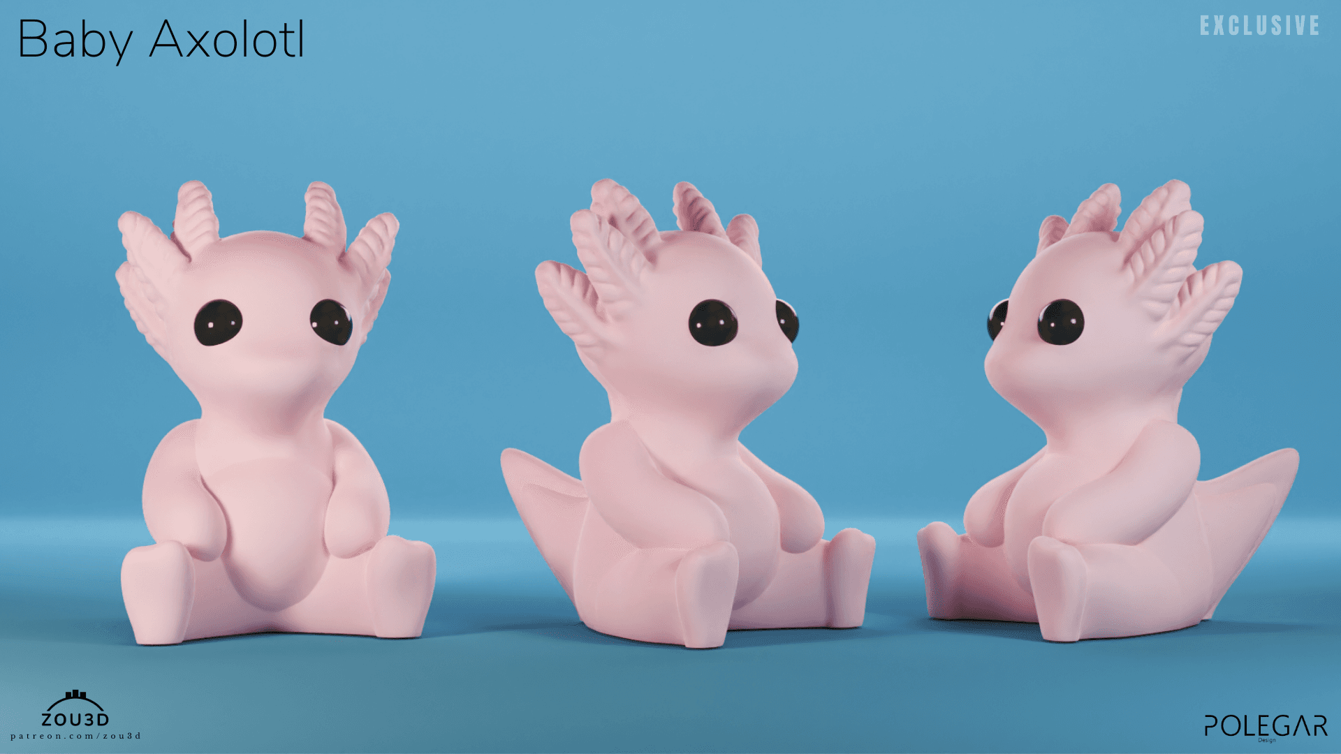 3D-gedruckte Baby Axolotl Figur Rosa