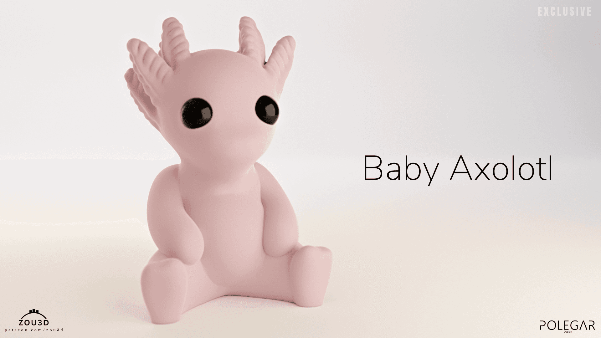 3D-gedruckte Baby Axolotl Figur Rosa 2