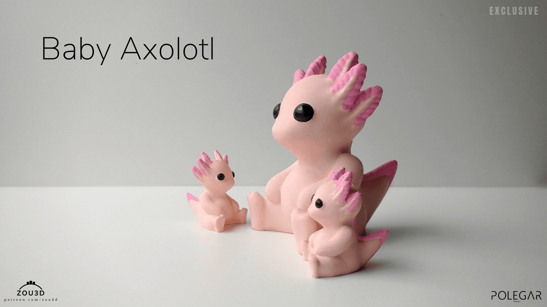 3D-gedruckte Baby Axolotl Figur Rosa 3
