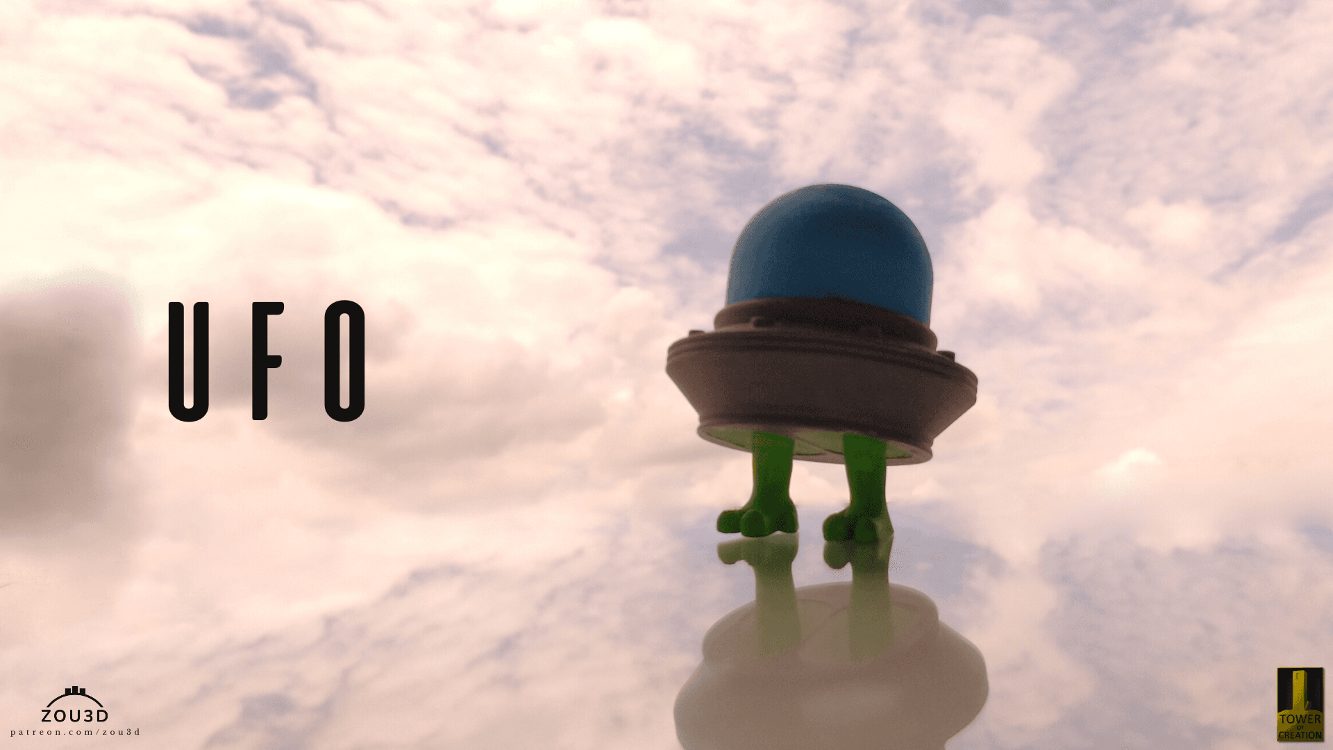 3D-gedrucktes UFO-Modell mit grünen Beinen