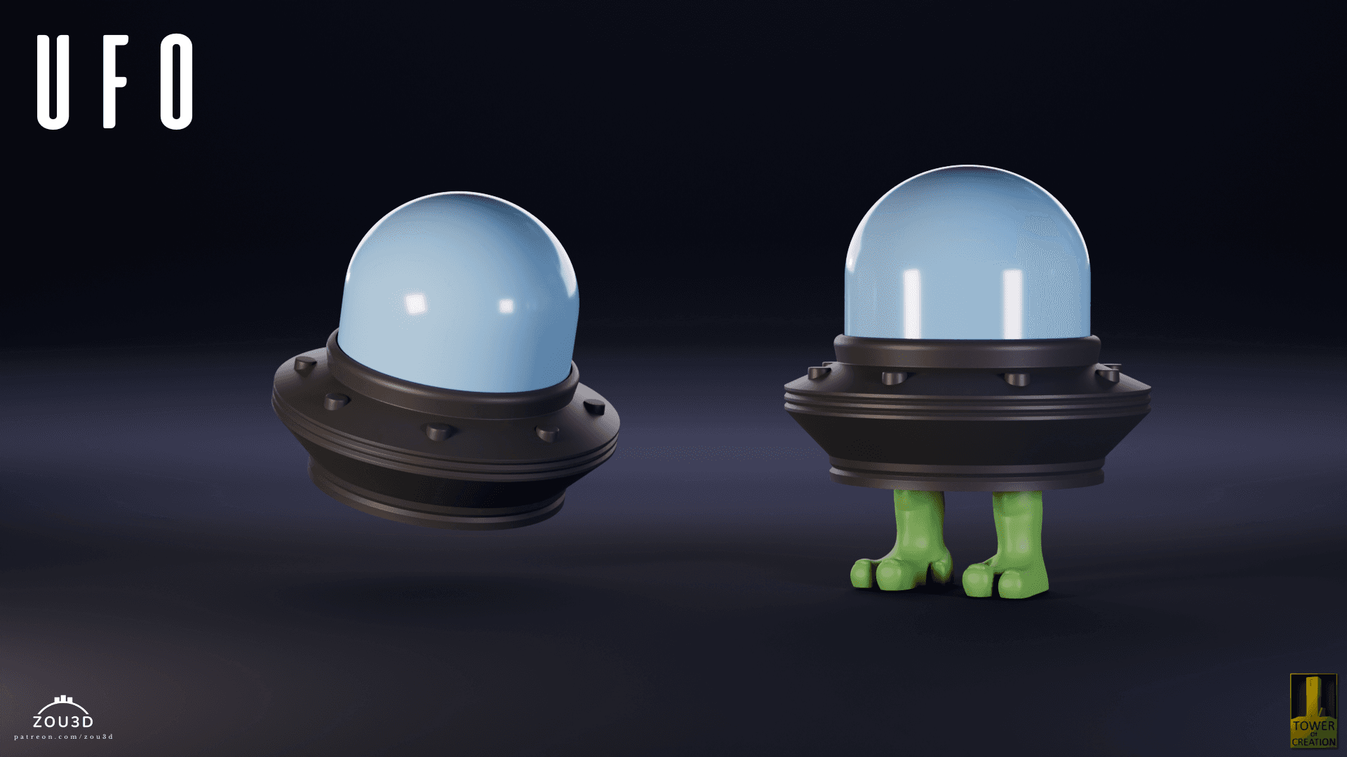 3D-gedrucktes UFO-Modell mit grünen Beinen 2