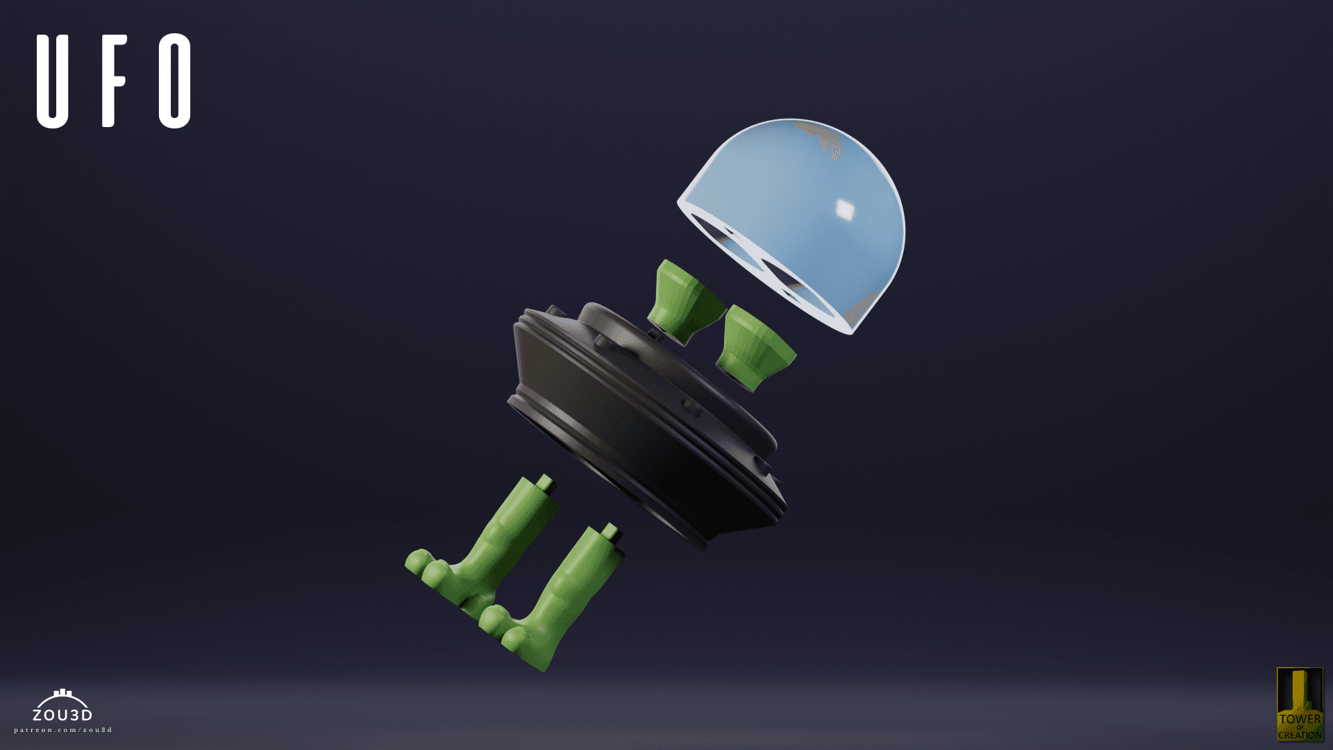 3D-gedrucktes UFO-Modell mit grünen Beinen 5