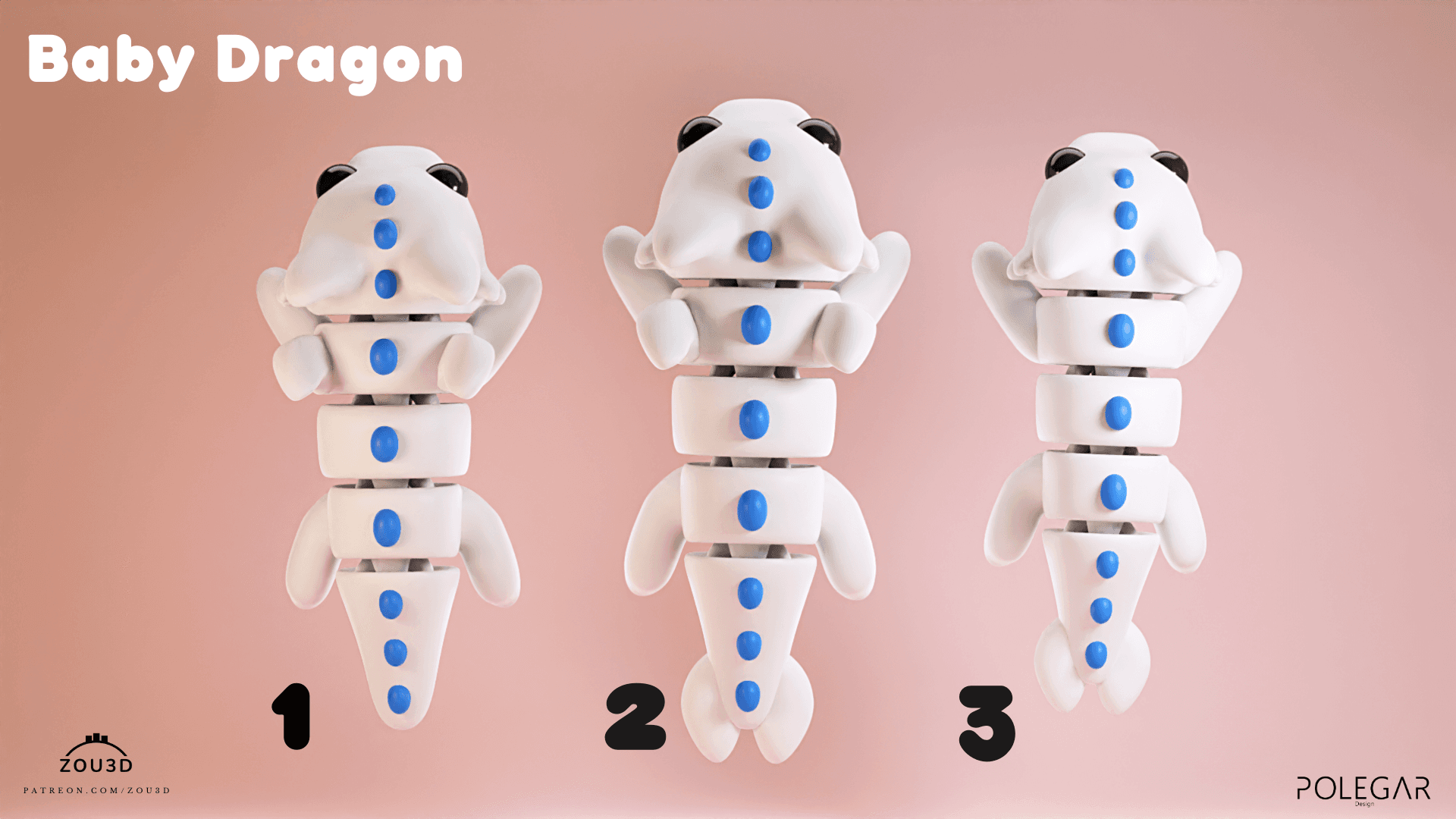 3D-gedruckte weiße Drachenfigur mit blauen Akzenten 4