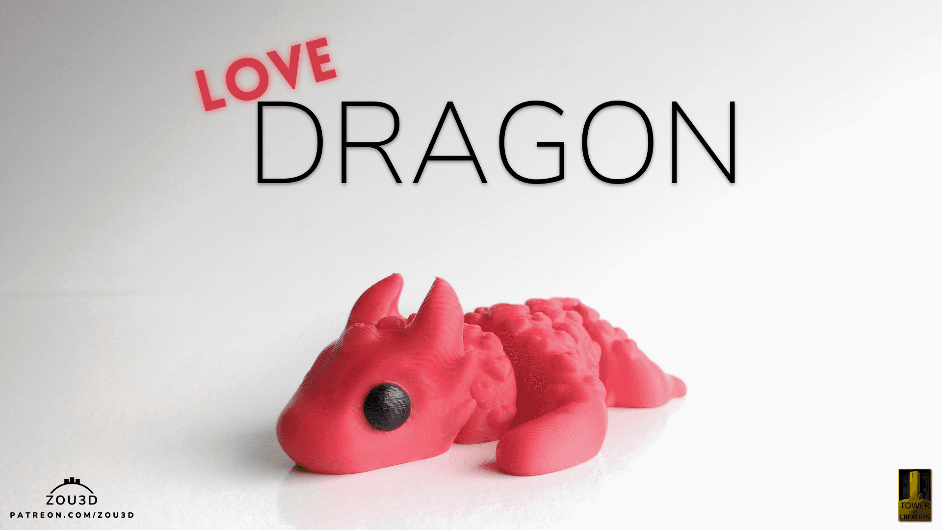 3D-gedruckter roter Love Dragon mit Herzen 2