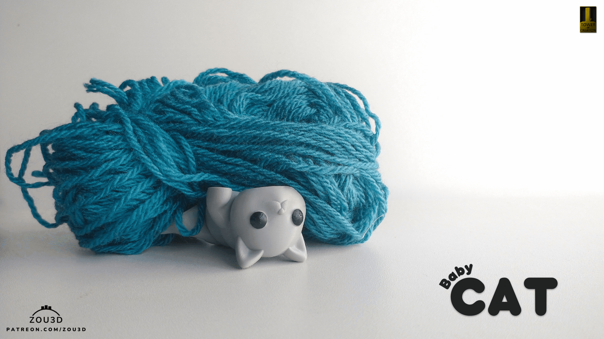 3D-gedruckte Baby Cat Katzenfigur im Garn