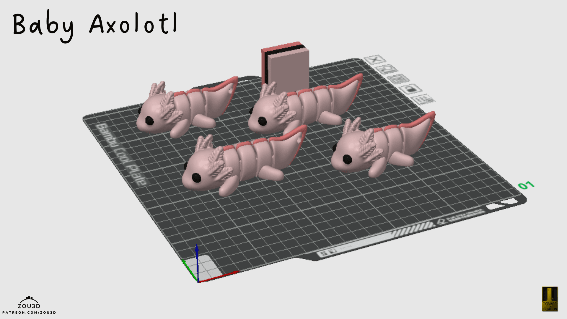 4er Set 3D-gedruckte Baby Axolotl Figuren