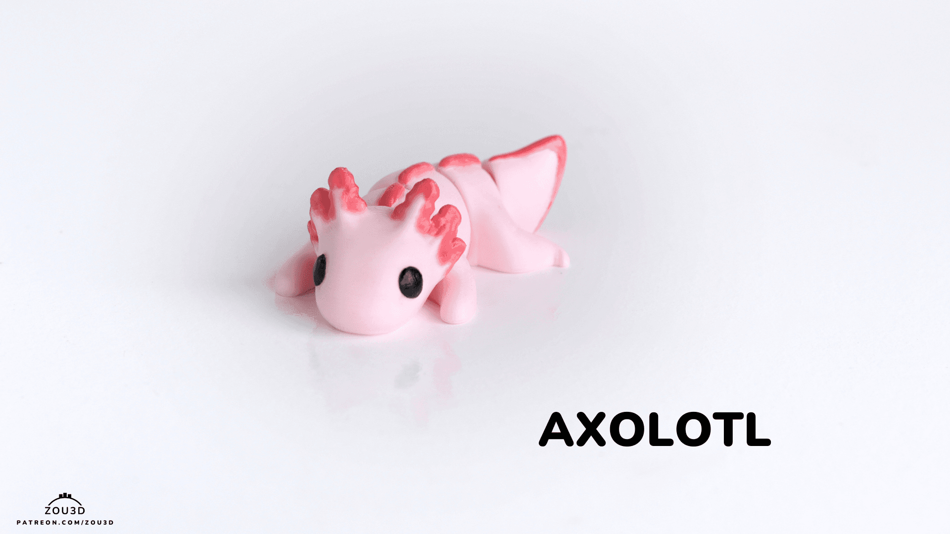 Liegende 3D-gedruckte Axolotl-Figur Rosa
