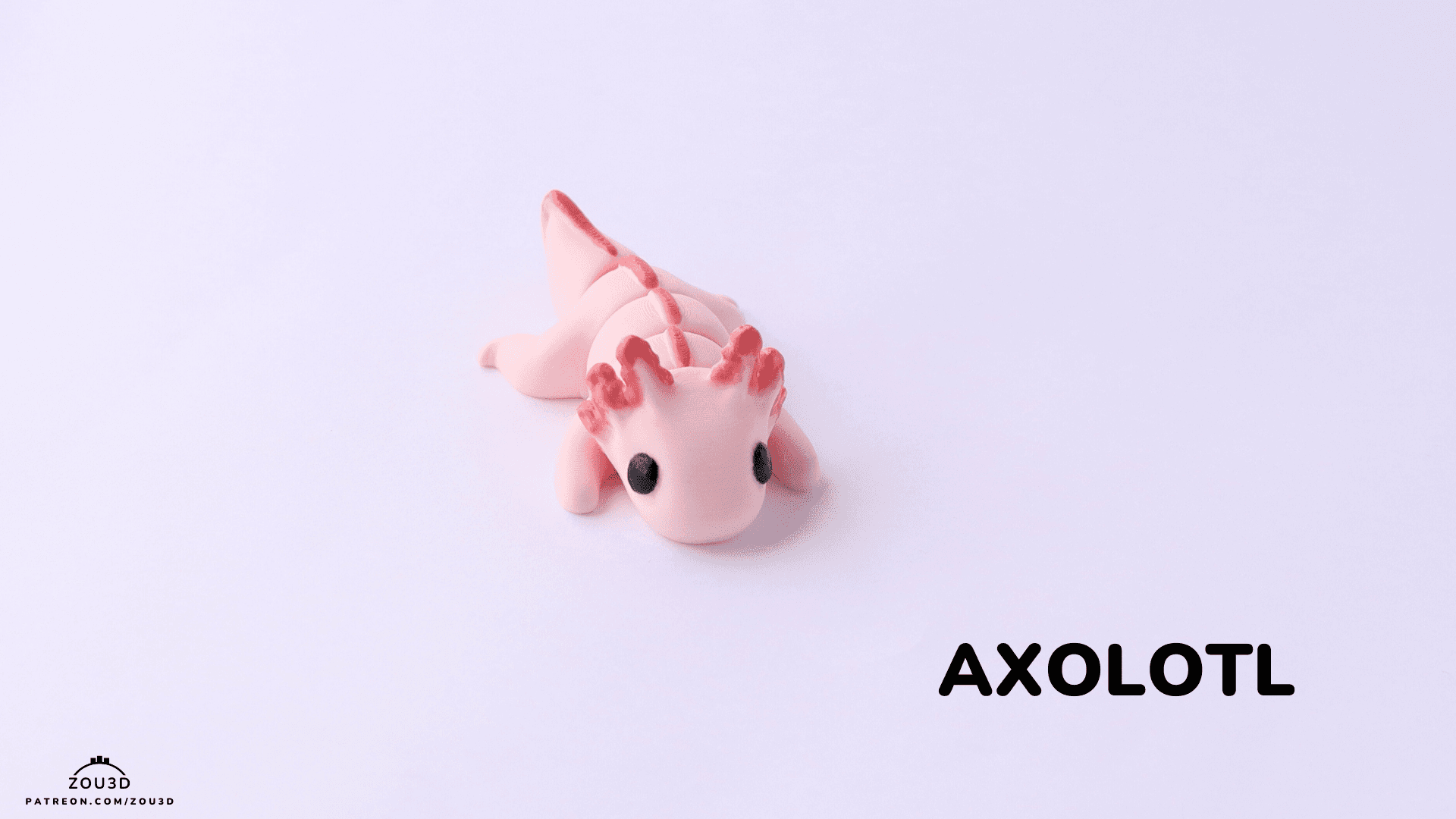 Liegende 3D-gedruckte Axolotl-Figur Rosa 2