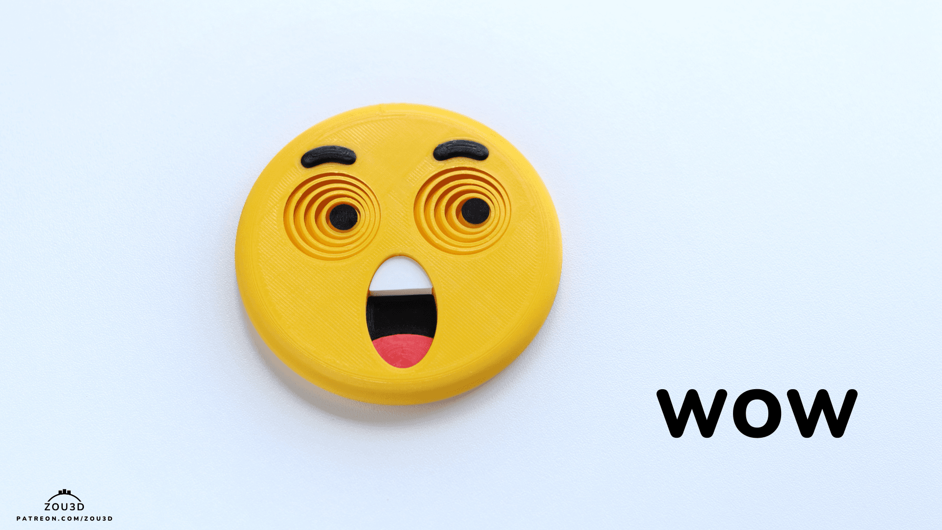 3D-gedrucktes gelbes Wow-Emoji aus PLA