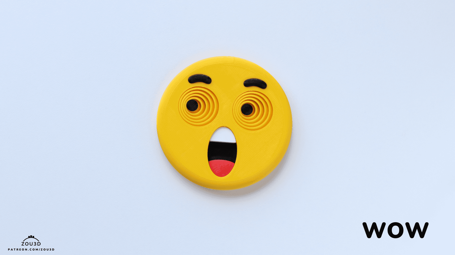 3D-gedrucktes gelbes Wow-Emoji aus PLA 3