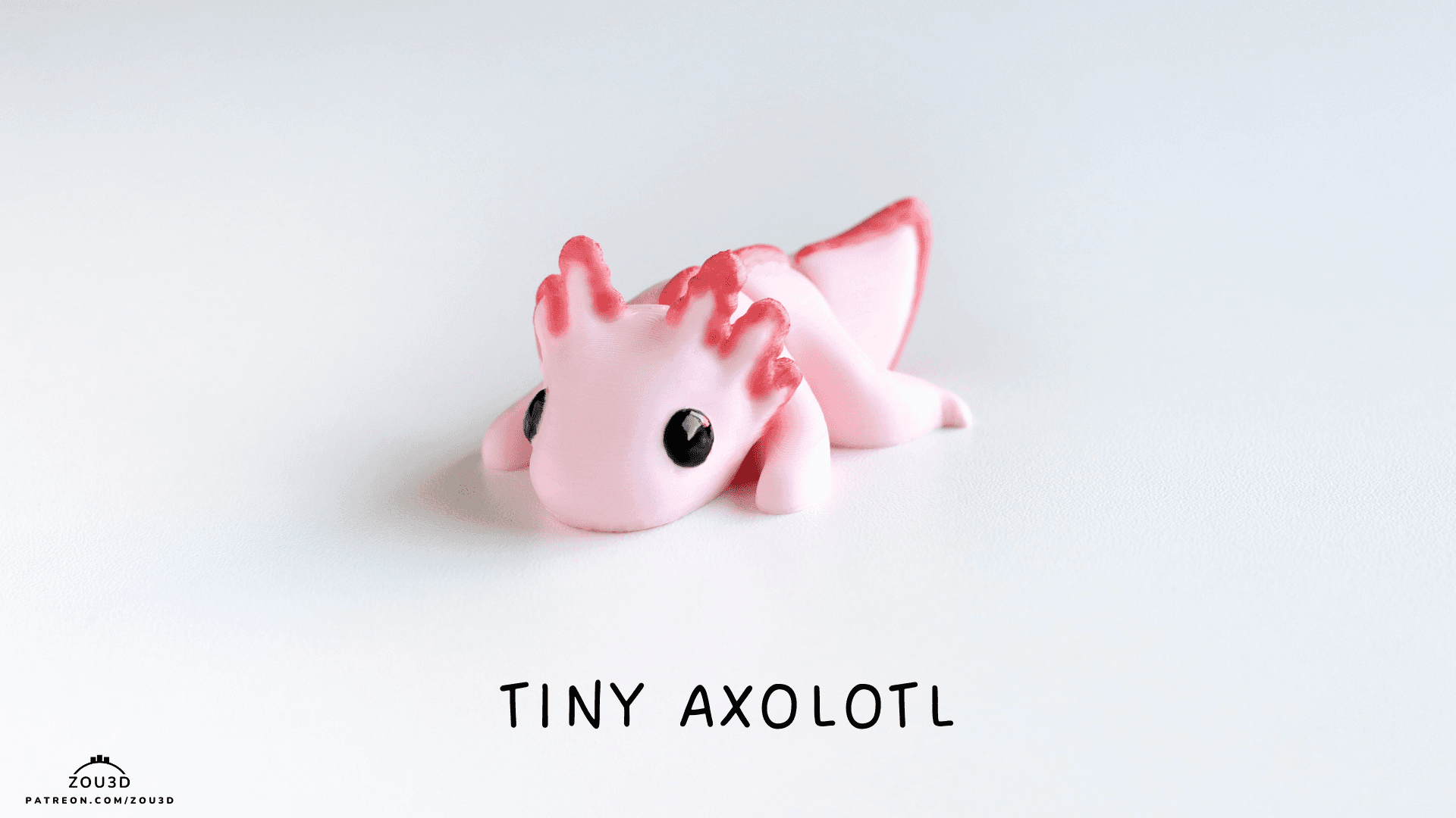 3D-gedruckte Pink Tiny Axolotl Figur 2
