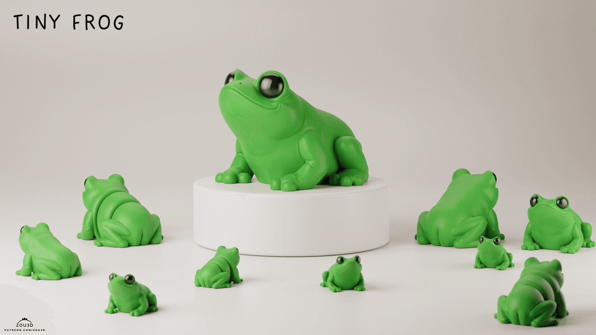3D-gedruckte grüne Tiny Frösche Figuren