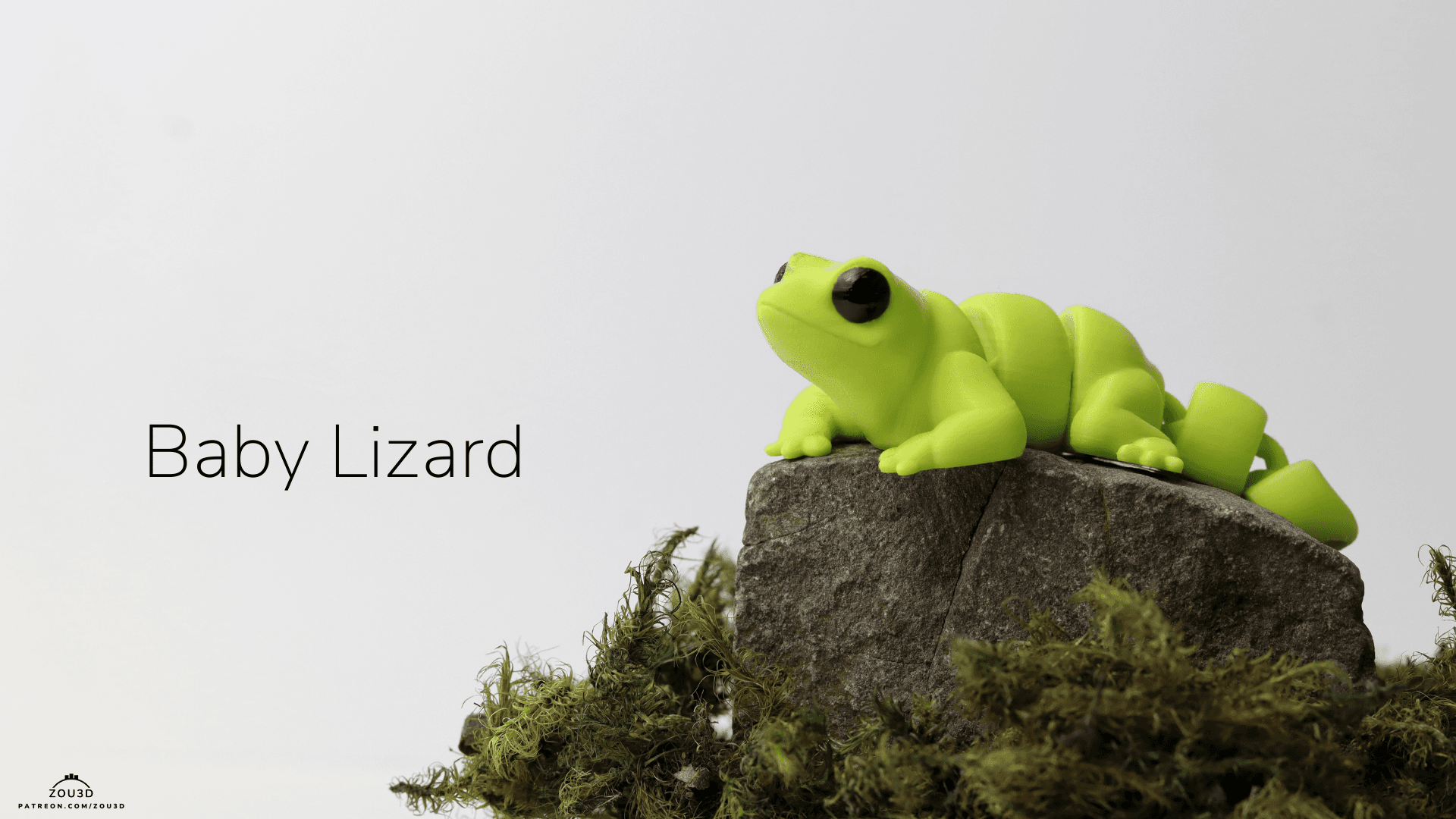Grüne 3D-gedruckte Baby Lizard Figur 2
