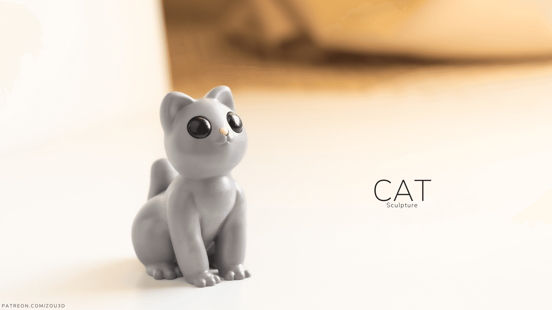 3D-gedruckte graue Sitzende Katzenfigur 3