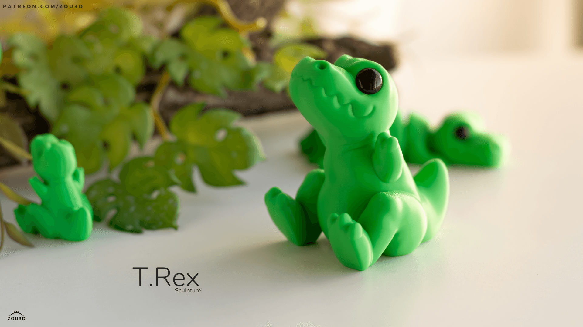 3D-gedruckter grüner T-Rex Dinosaurier 2