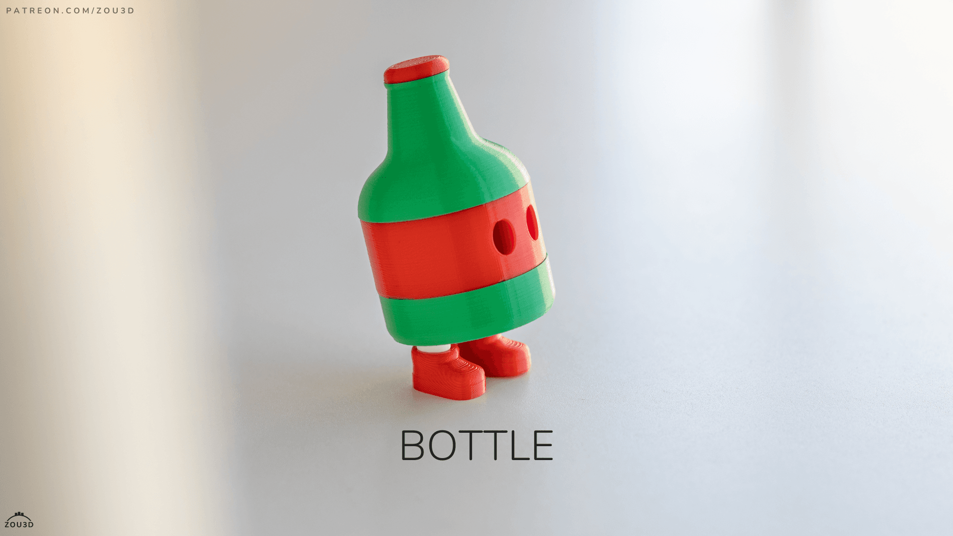 3D-gedruckte Flaschenfigur Bottle grün-rot