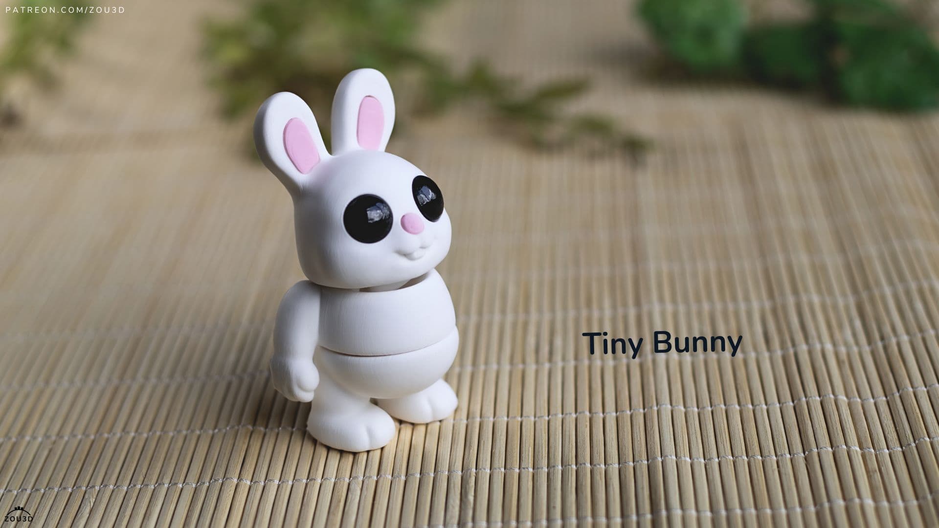3D-gedruckte weiße Tiny Bunny Figur 2