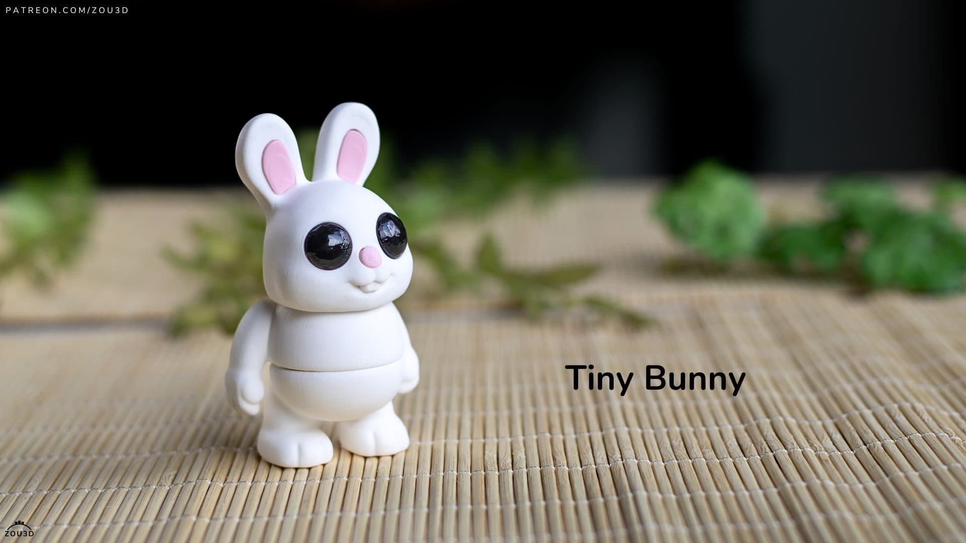 3D-gedruckte weiße Tiny Bunny Figur 3