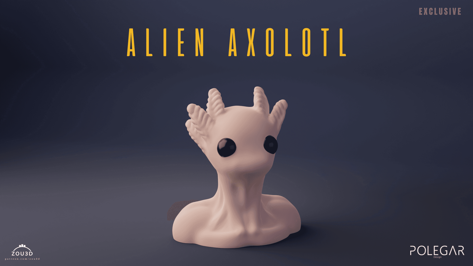 3D-gedruckte Alien Axolotl Büste