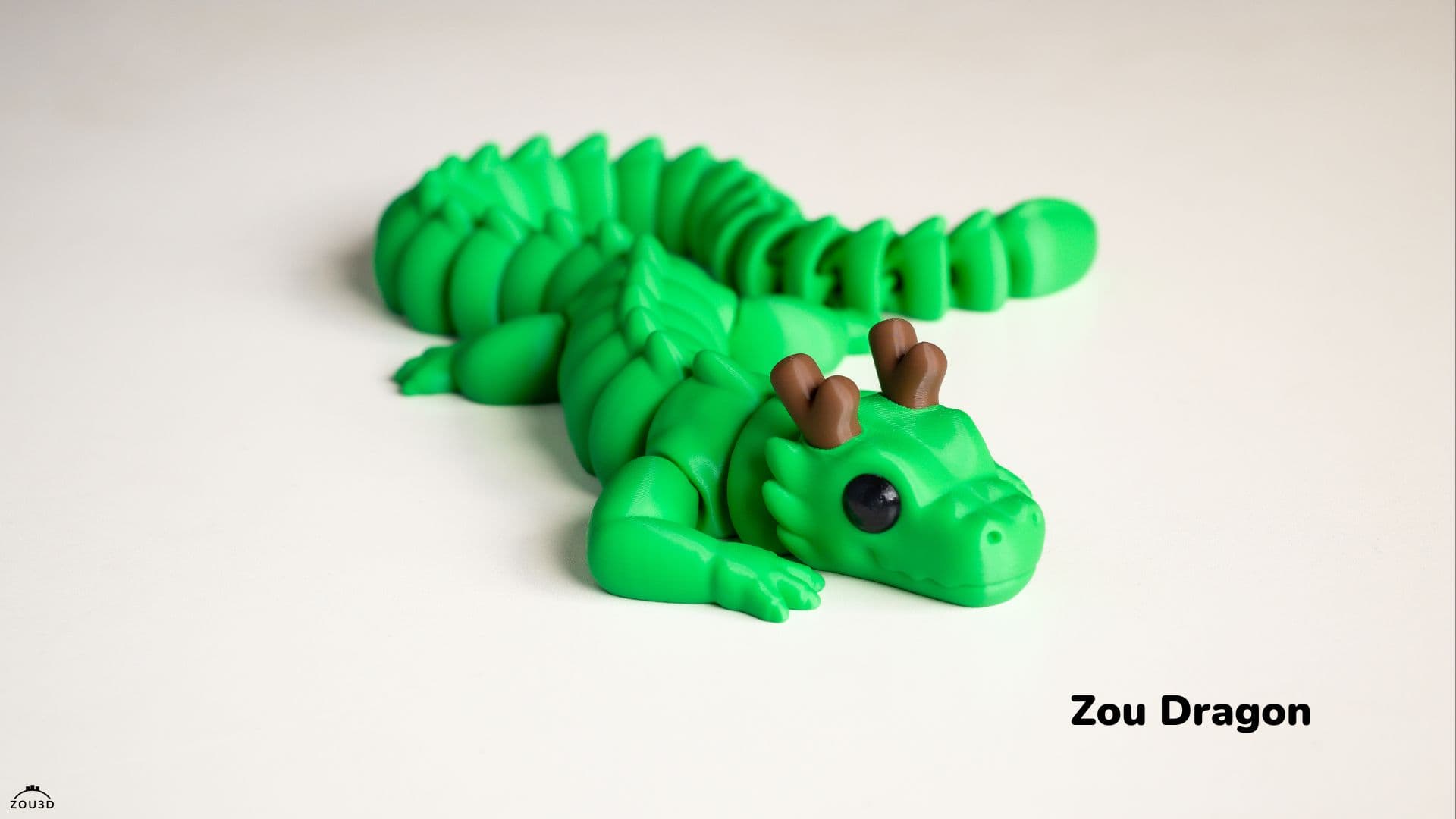 Grüner 3D-gedruckter Zou-Dragon mit Baby 2